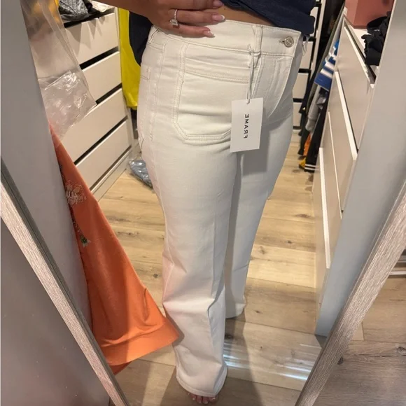 Frame Denim Le Slim Palazzo Modernist Jeans in Off-White - Picture 4 of 11